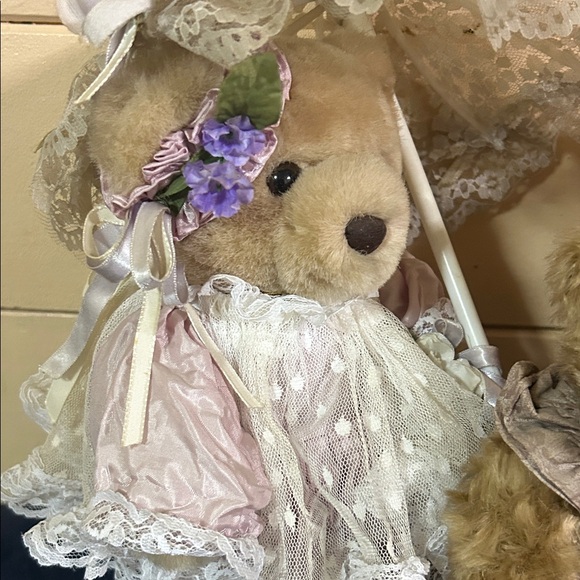 Elegant Teddy Bear Trio with Lace Dresses - Picture 4 of 9